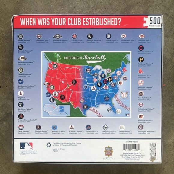 United States of Baseball Baseball Map 500 piece Puzzle NWT - Picture 2 of 2